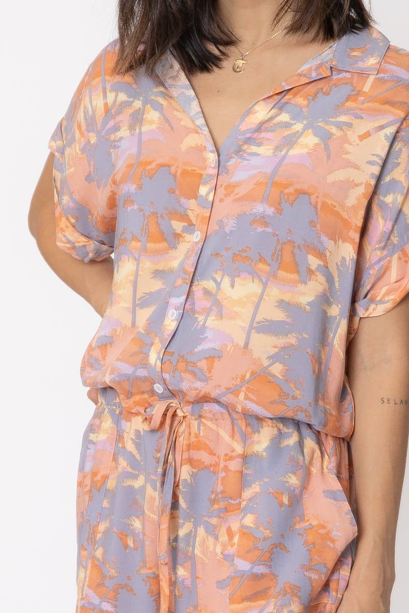 Short Sleeve Tropical Print Romper