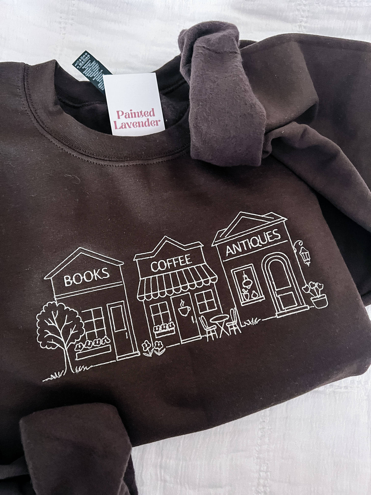 Embroidered Books Coffee Antiques Crewneck Sweatshirt