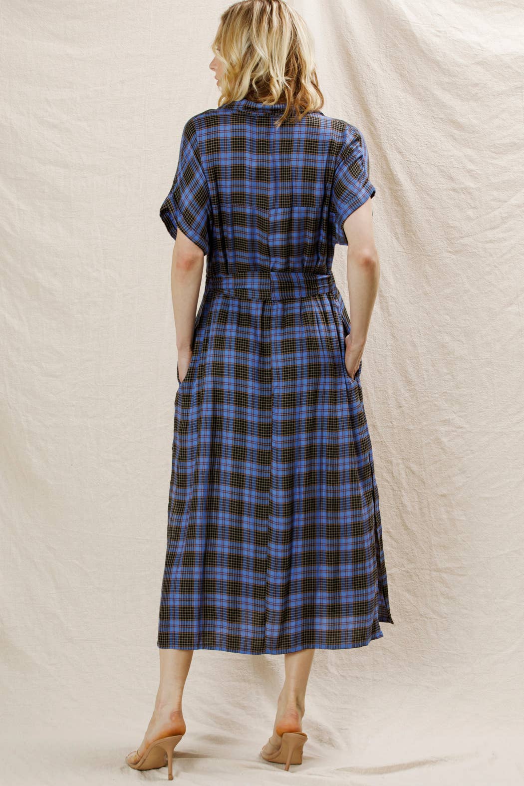 Plaid Button Down Belted Shirt Dress
