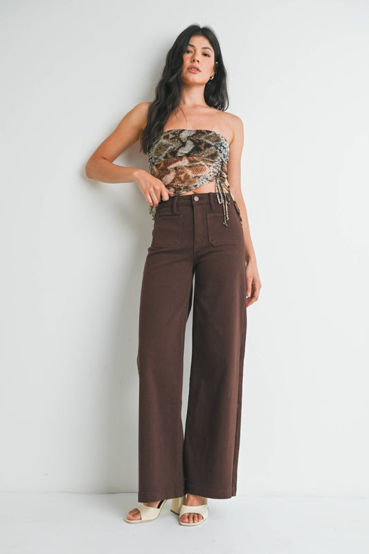 Dark Brown Stretch Wide Leg Pants
