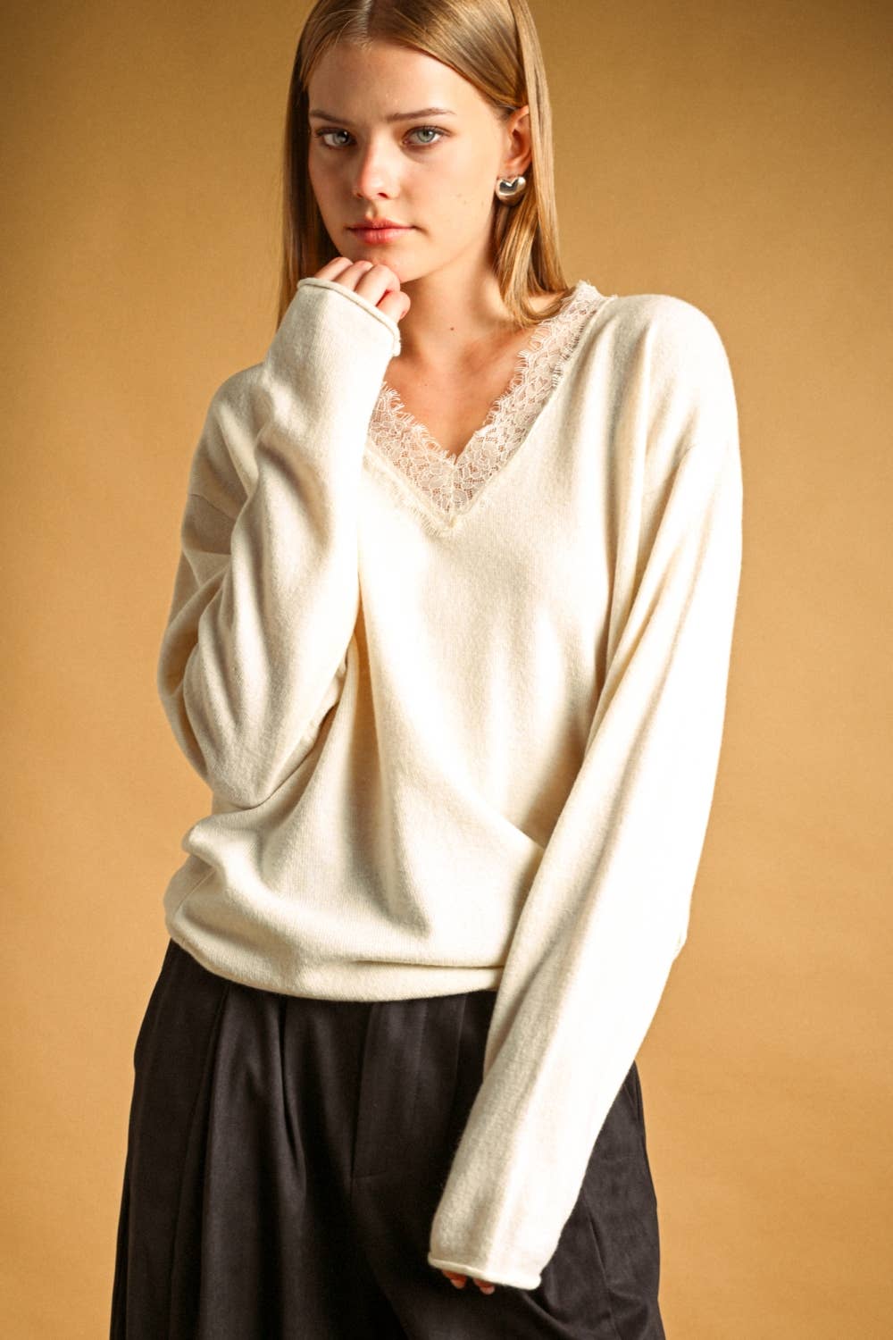 Peekaboo Lace V Neck Sweater