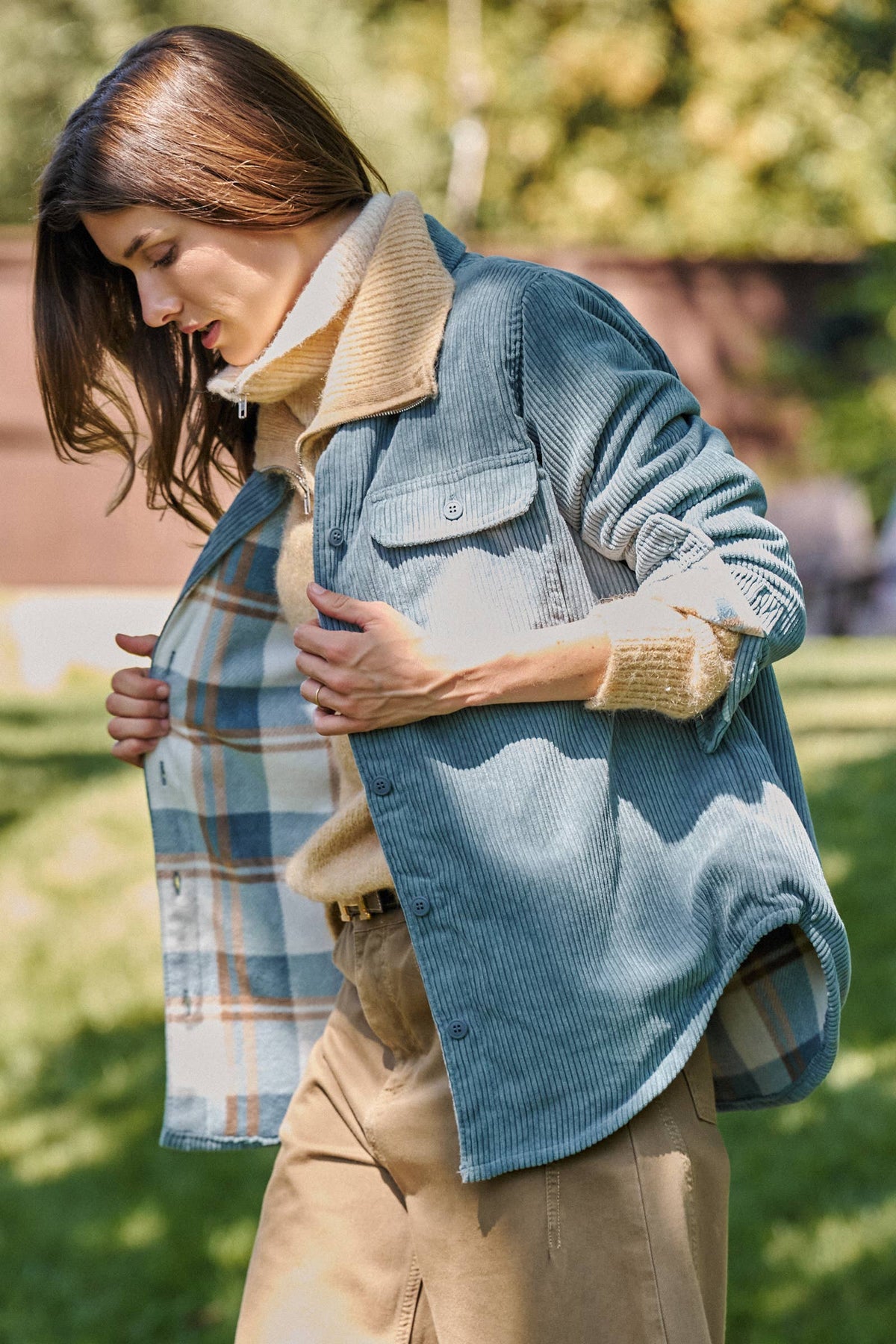 Plaid Lined Corduroy Flannel Shacket