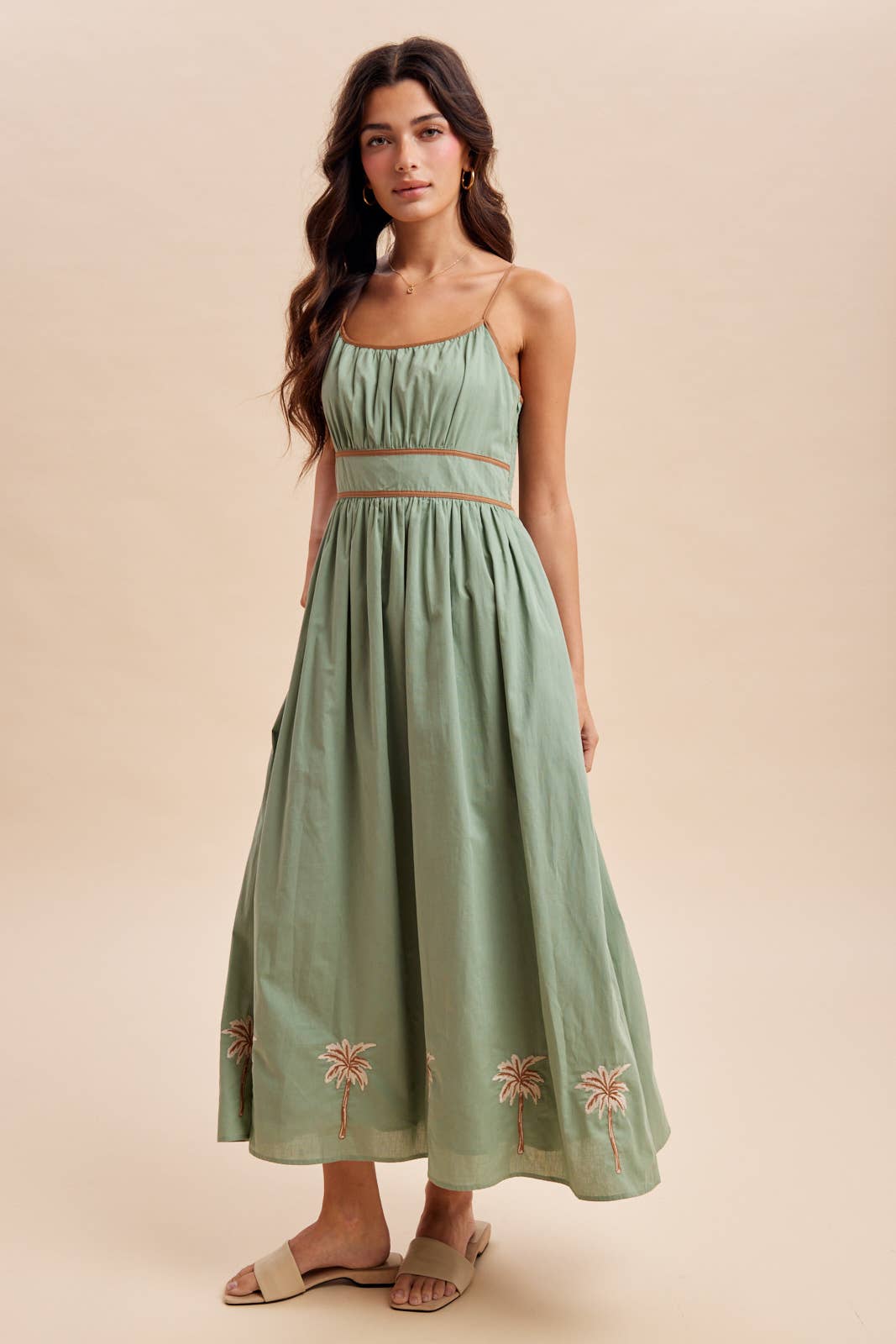 EMBROIDERED CONTRAST SLEEVELESS MAXI DRESS