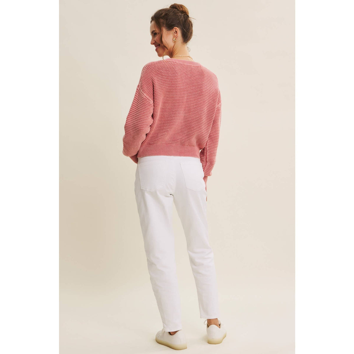 MINERAL-WASHED CABLE KNIT COTTON CARDIGAN