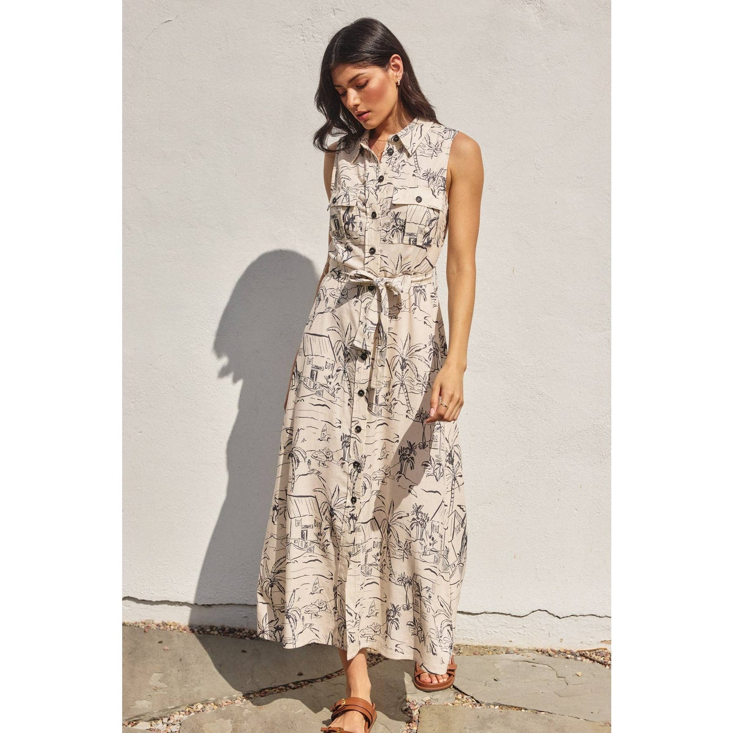 Sail Away With Me Sleeveless Shirt Dress: OCEANSIDE