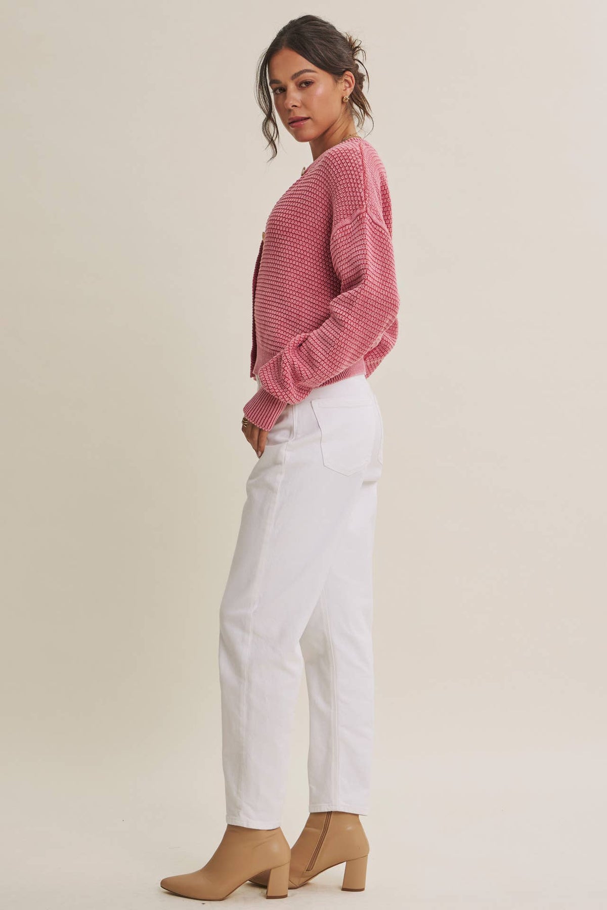 MINERAL-WASHED CABLE KNIT COTTON CARDIGAN