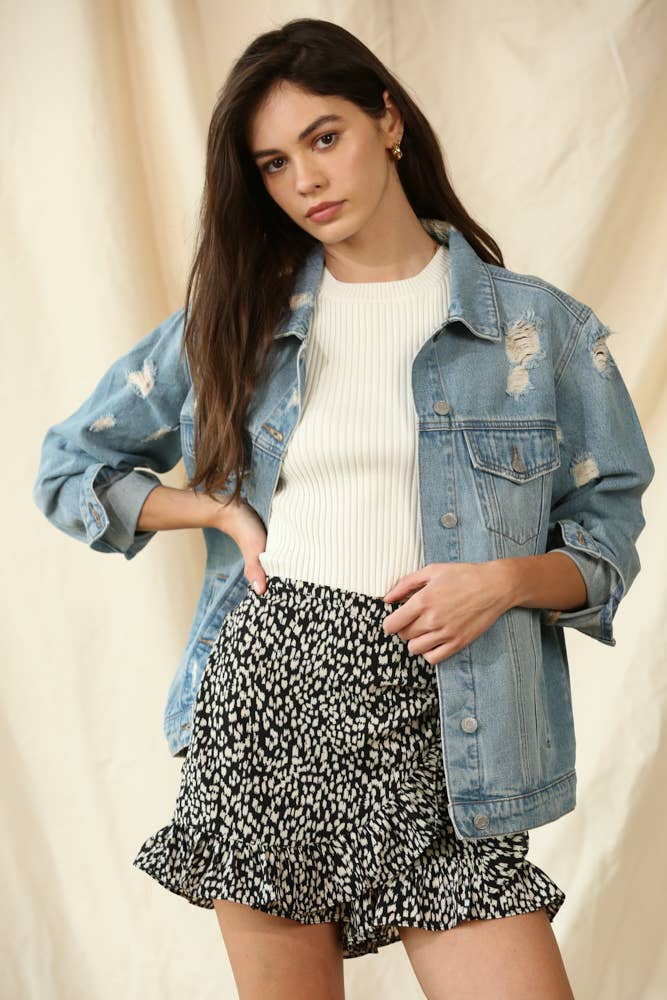 Daily Duty Distressed Denim Jacket for Women