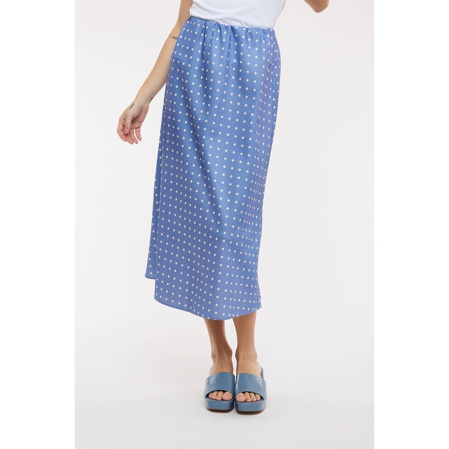 POLKA DOT SATIN MIDI SKIRT