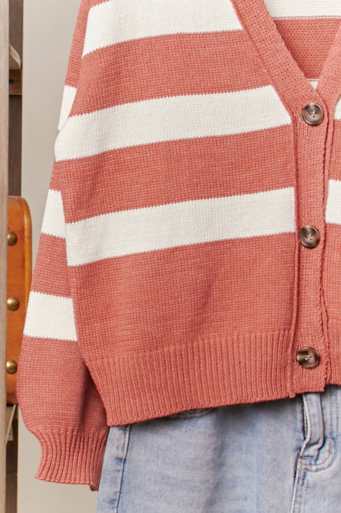Striped  V Neck Knit Cardigan