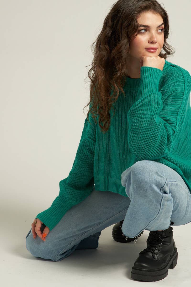 Seafoam Cropped Pullover Sweater with Side Slits