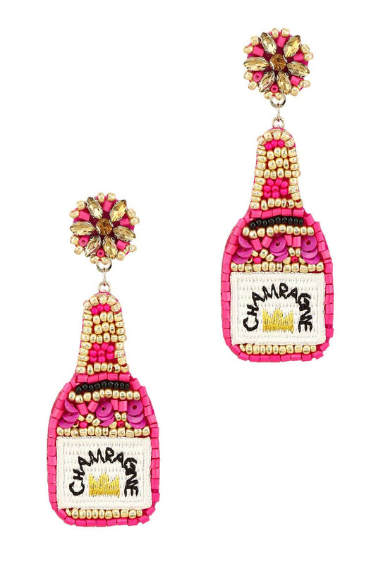 CHAMPAGNE BOTTLE RICE BEADS SEQUIN EARRING 28123