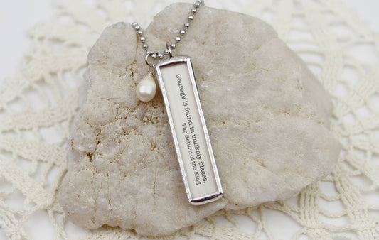 Tolkien Unlikely Courage Book Quote Soldered Charm Necklace 