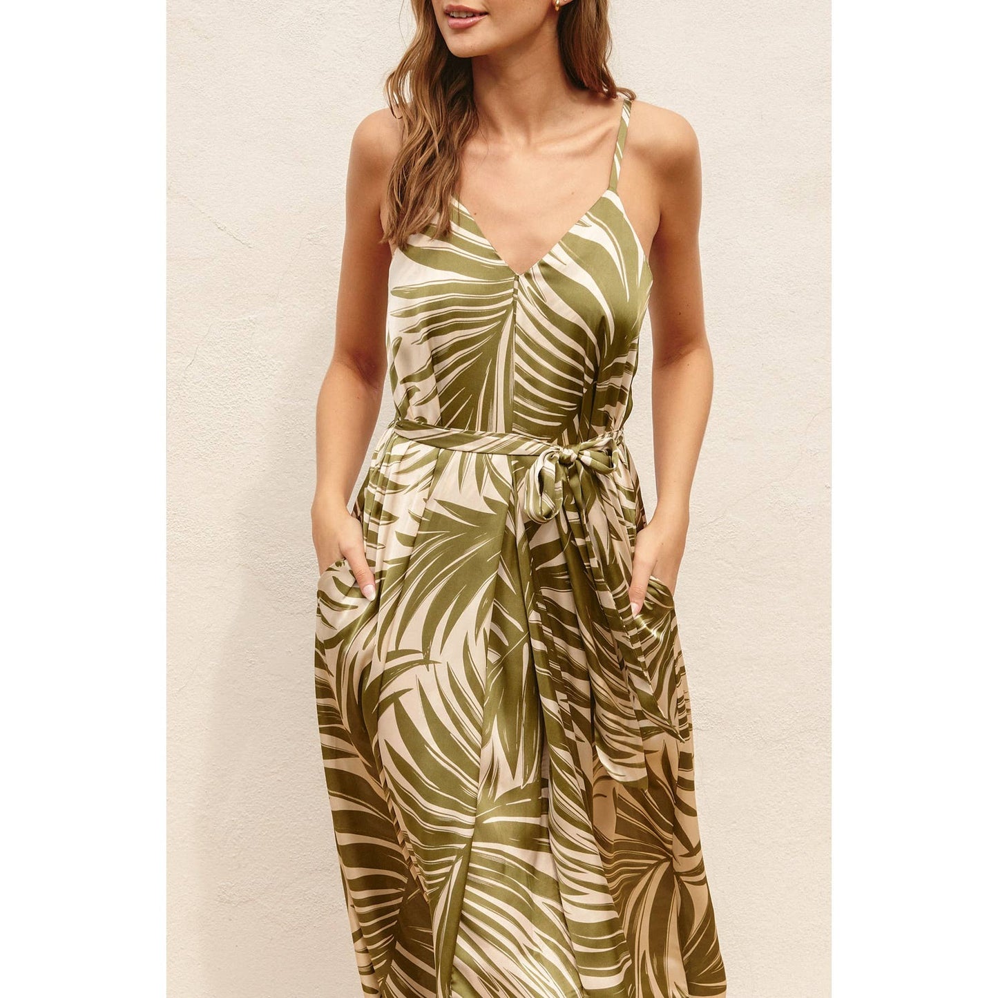 Tropical Palm Frond Flared Maxi Dress
