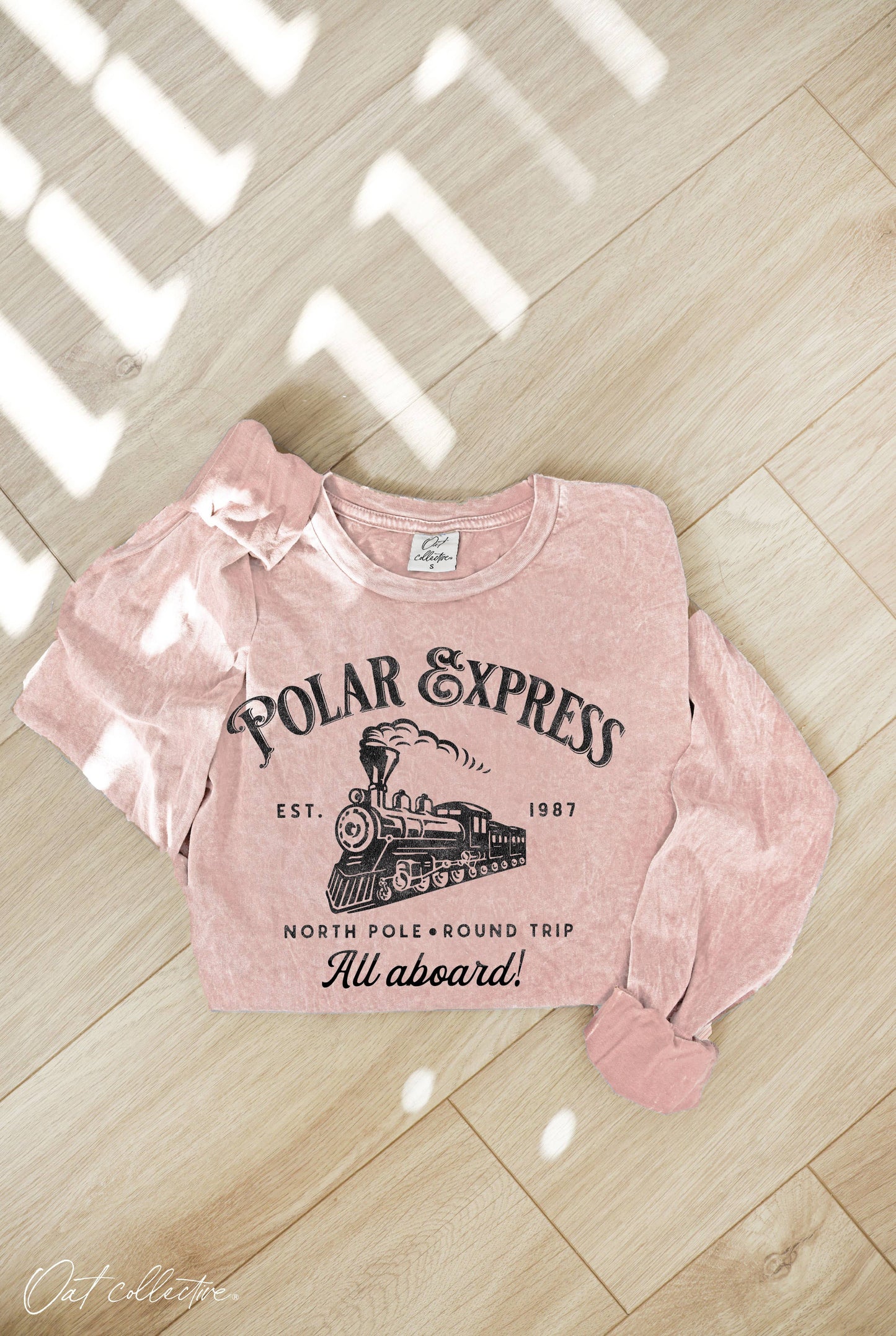 POLAR EXPRESS Mineral Washed Long Sleeve Graphic Top
