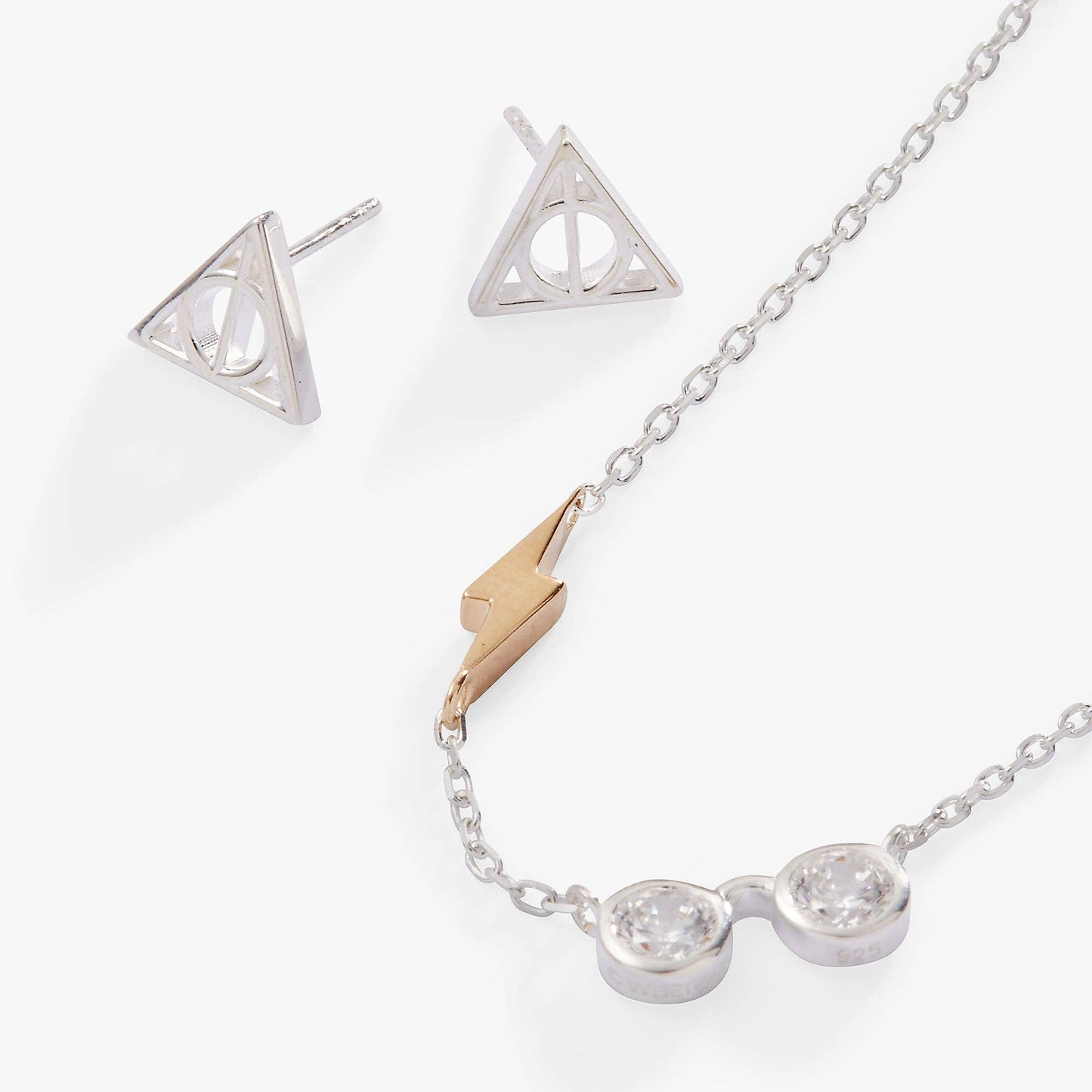 Harry Potter™ Glasses and Deathly Hallows Necklace and Earring Set, Sterling Silver: Two Tone Precious