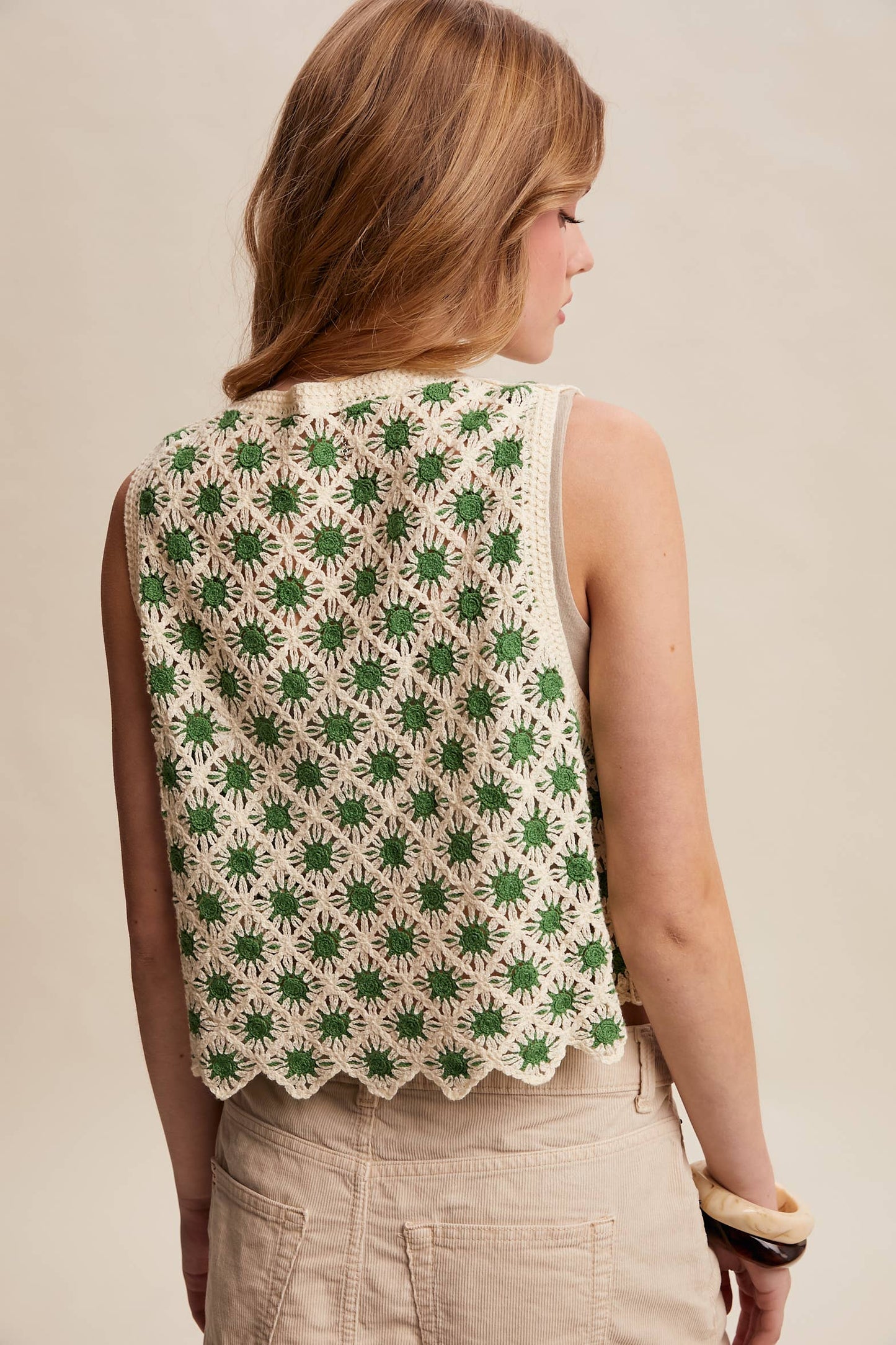 Crochet Daisy Tie-Front Vest