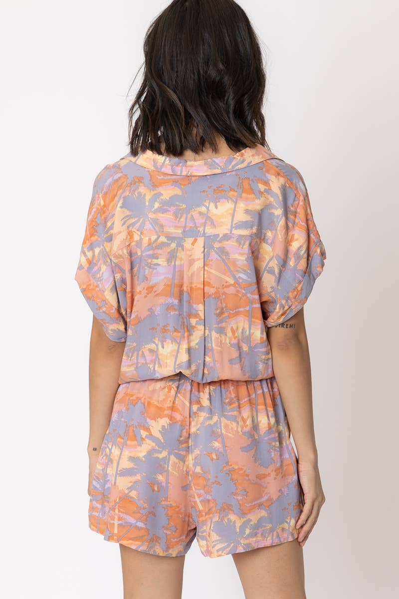 Short Sleeve Tropical Print Romper