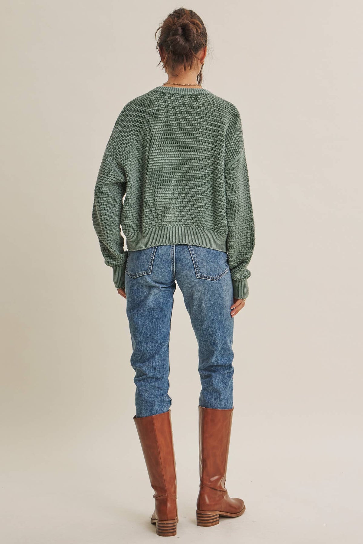 MINERAL-WASHED CABLE KNIT COTTON CARDIGAN
