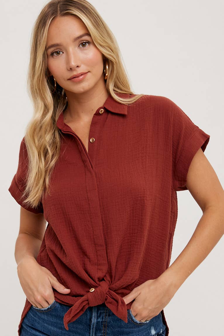 Our Best-Selling Essential Button Up Cotton Shirt Now in Brick