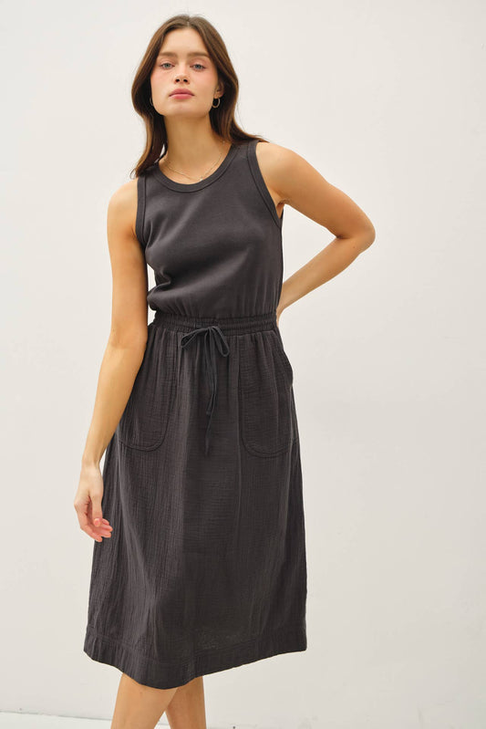 COTTON TANK DRESS W GAUZE SKIRT