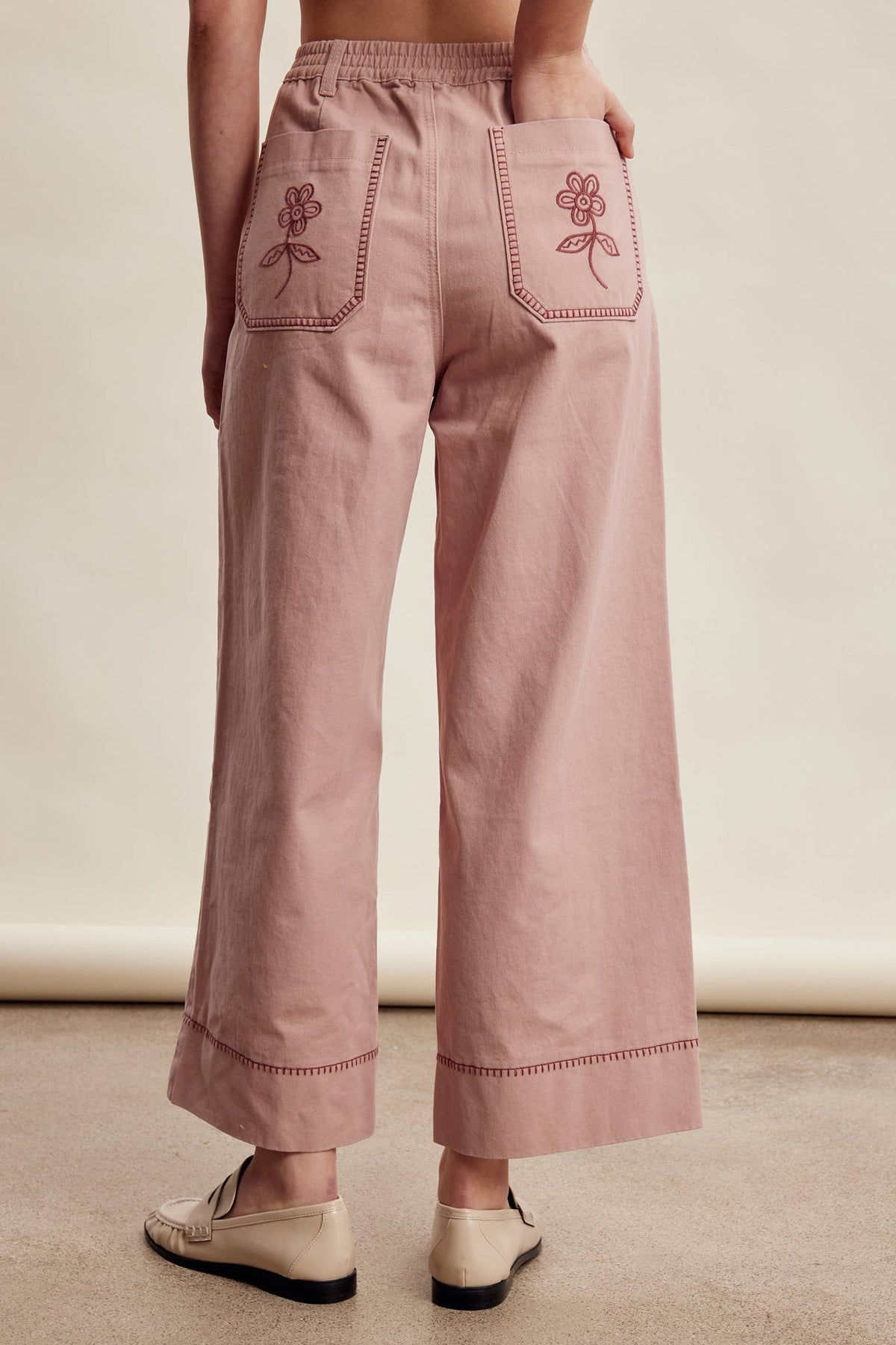 Floral Embroidered Cropped Wide-Leg Pants