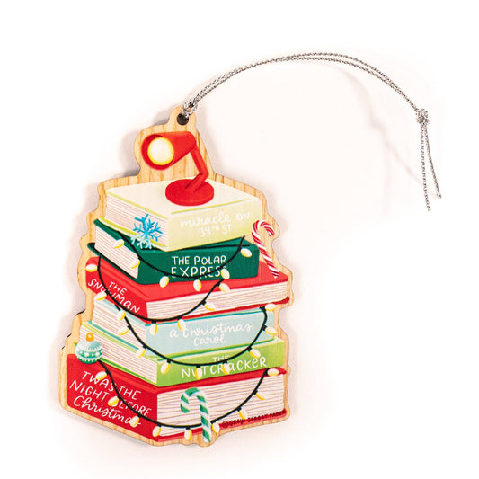 Christmas Book Stack Tree Wood Christmas Ornament