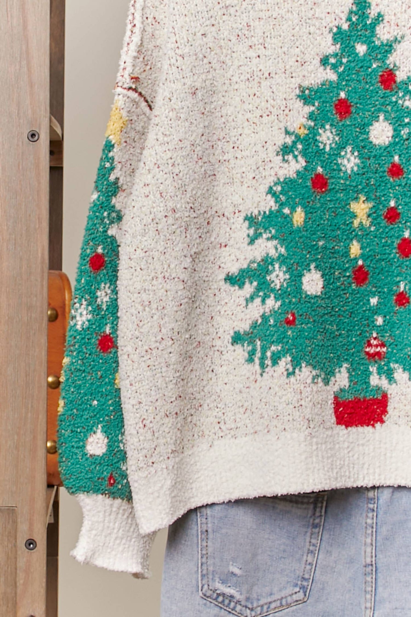 Merry Pine V-Neck Oversized Knit Cardigan - Christmas Tree