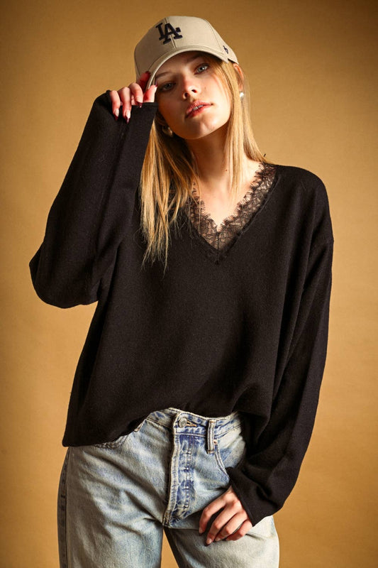 Peekaboo Lace V Neck Sweater