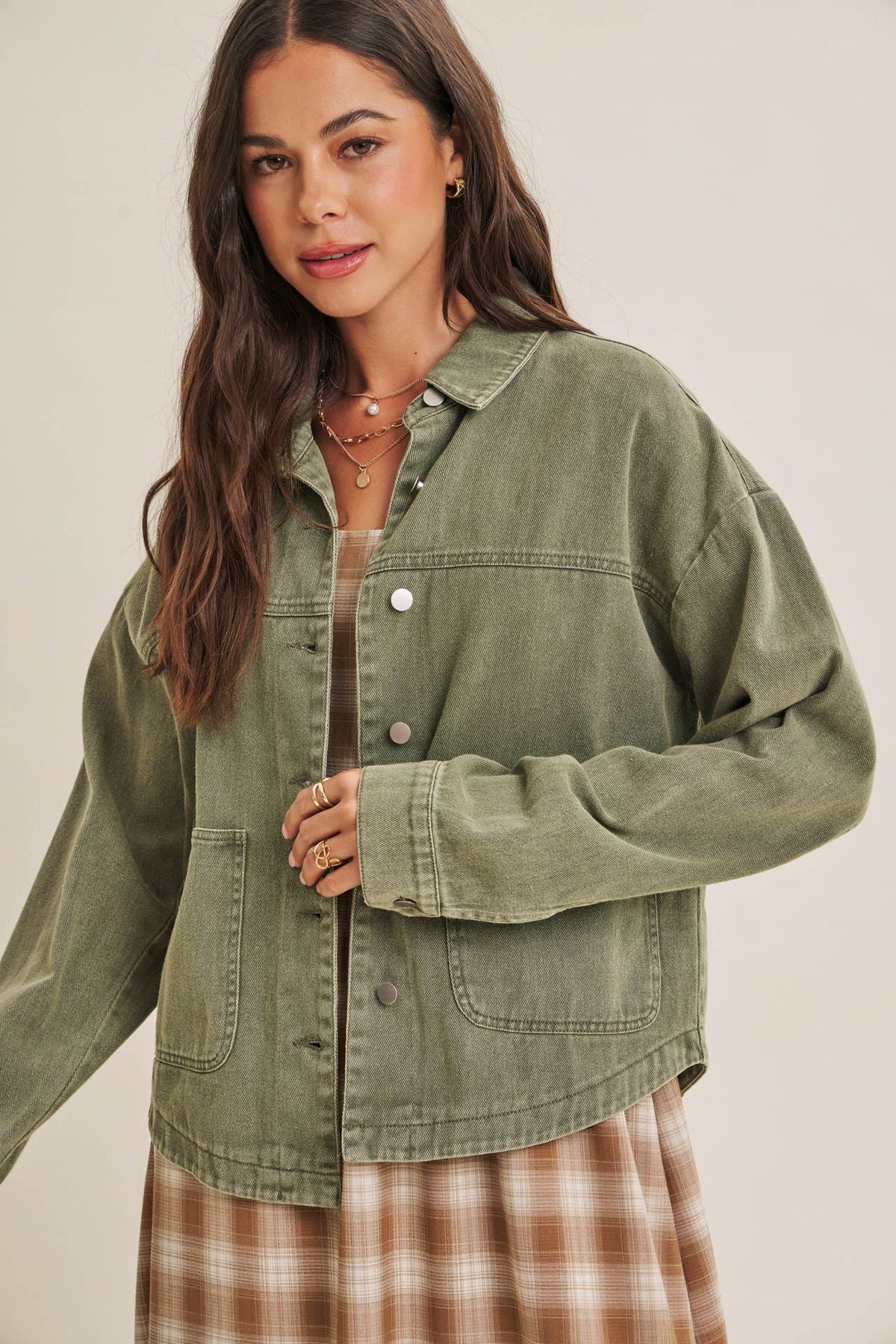 ONE OF A KIND WASHED COTTON TWILL UTILITY OVERSIZED JACKET