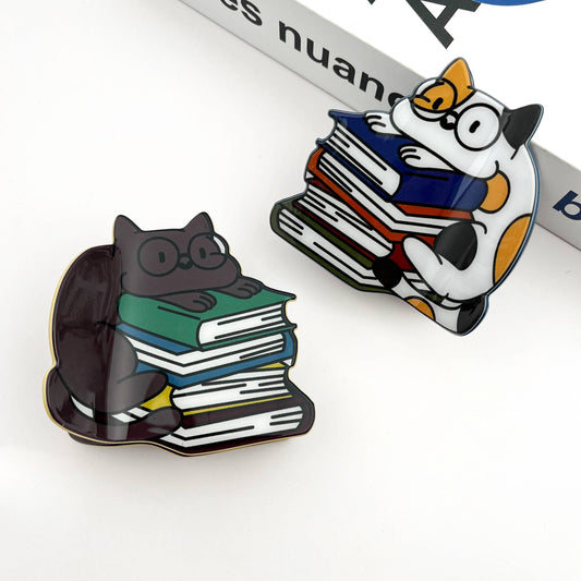 Cat on Book Stack Hair Clip