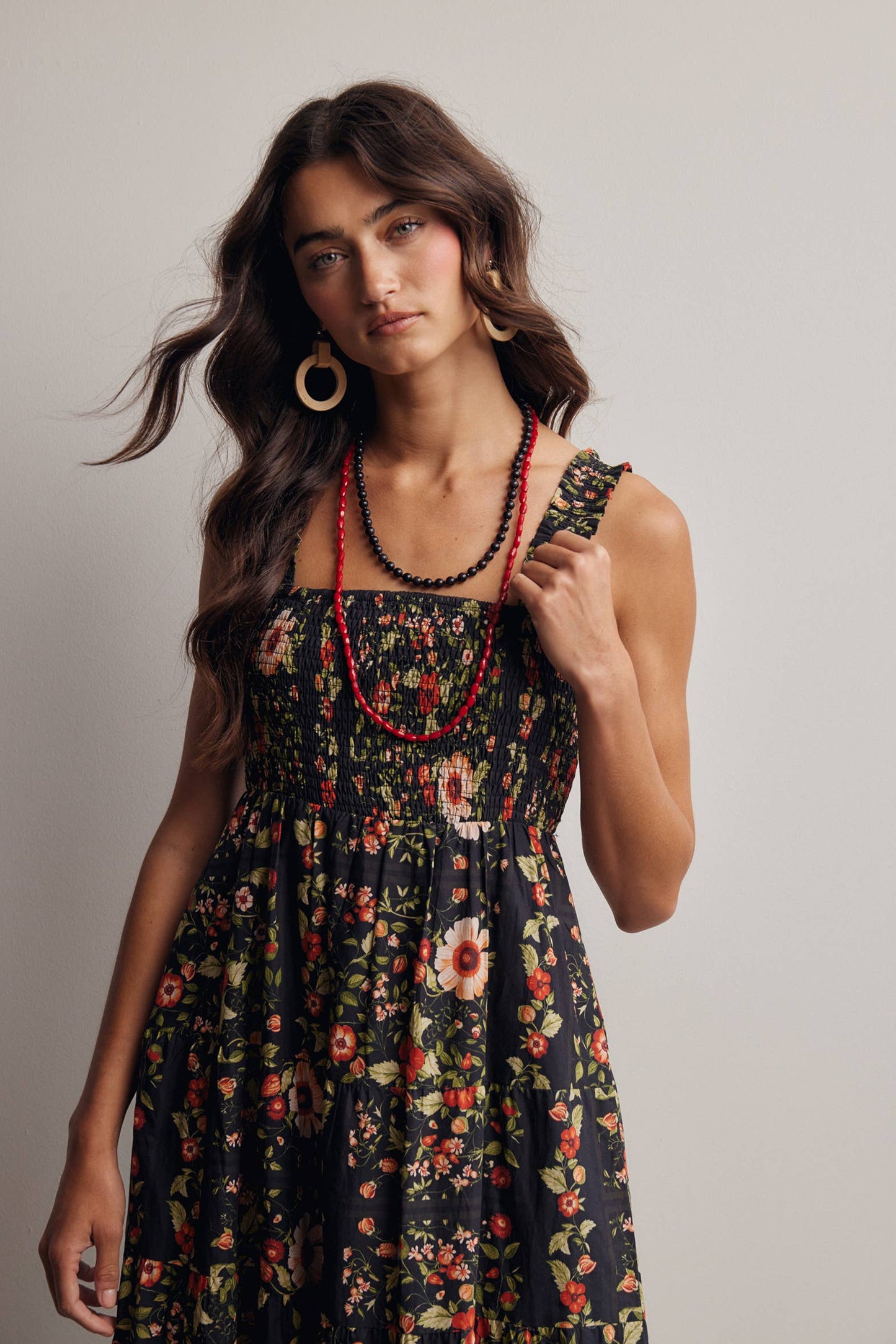 Floral Smocked Tiered Midi Dress