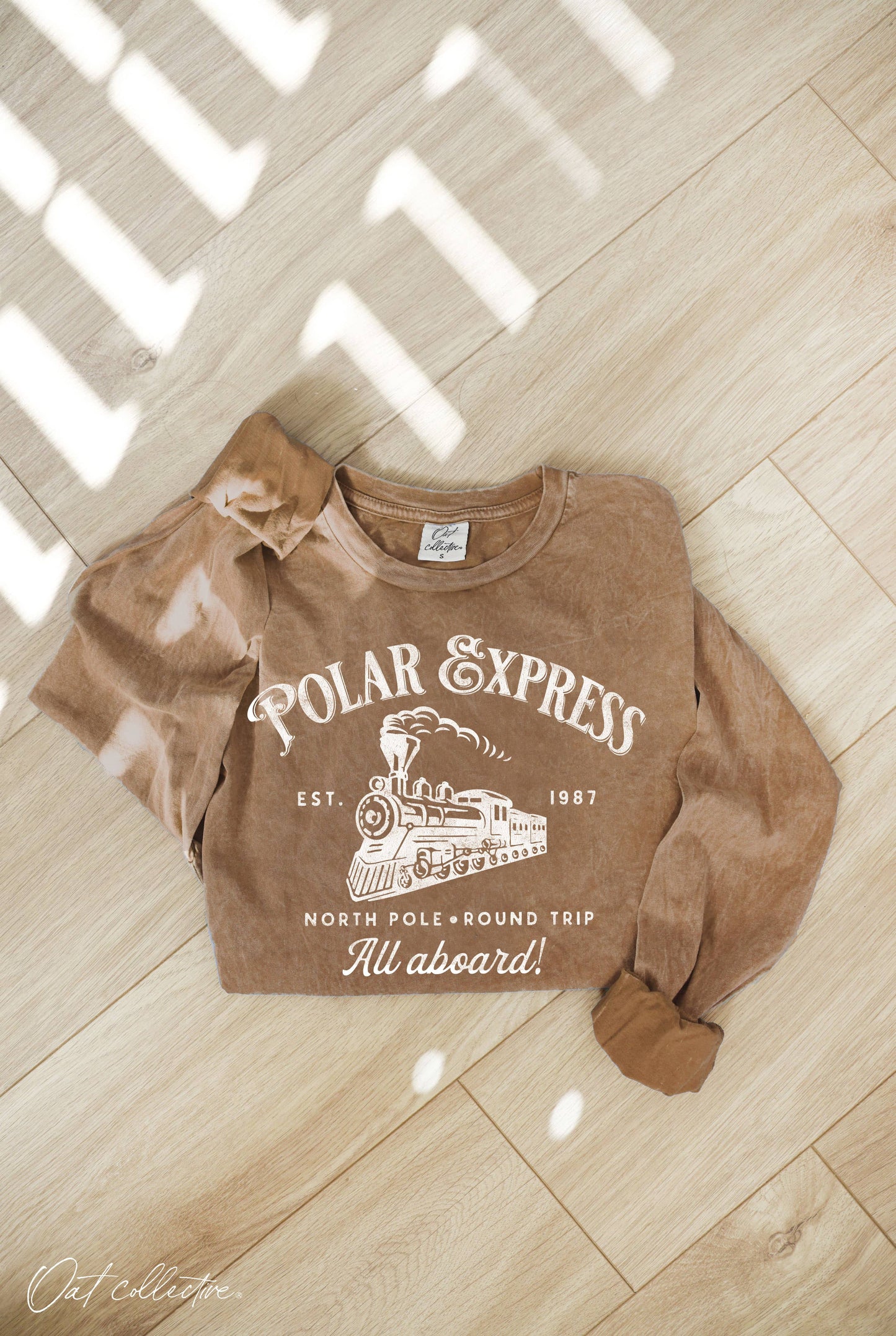 POLAR EXPRESS Mineral Washed Long Sleeve Graphic Top