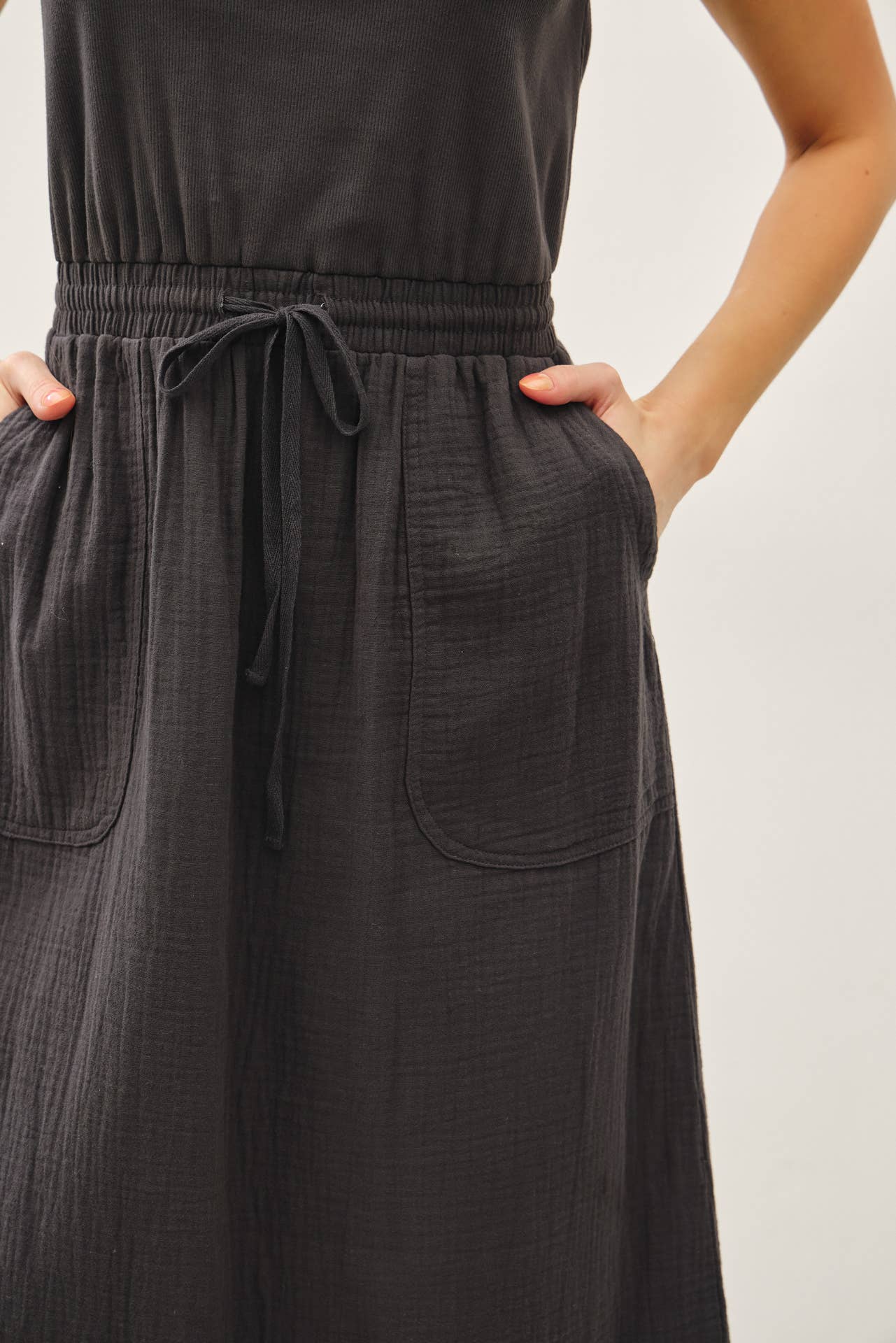 COTTON TANK DRESS W GAUZE SKIRT