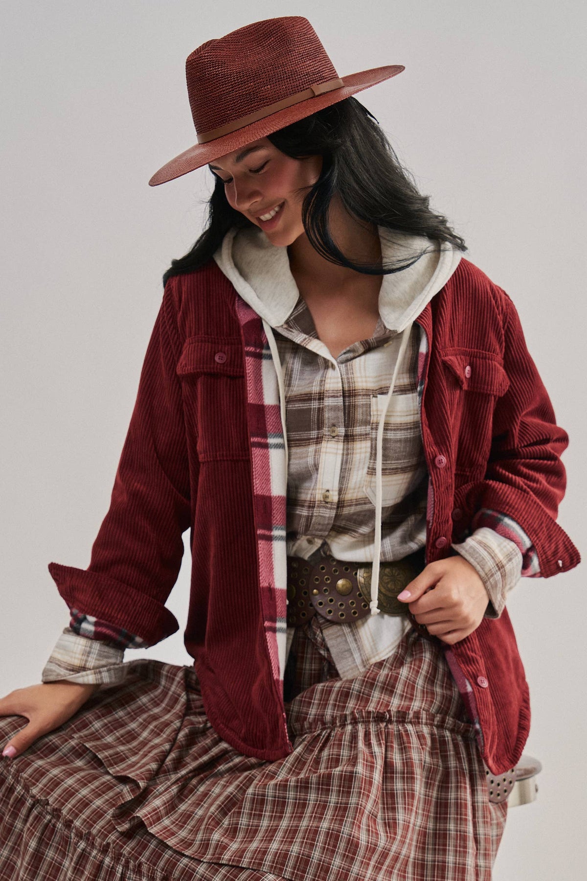 Plaid Lined Corduroy Flannel Shacket