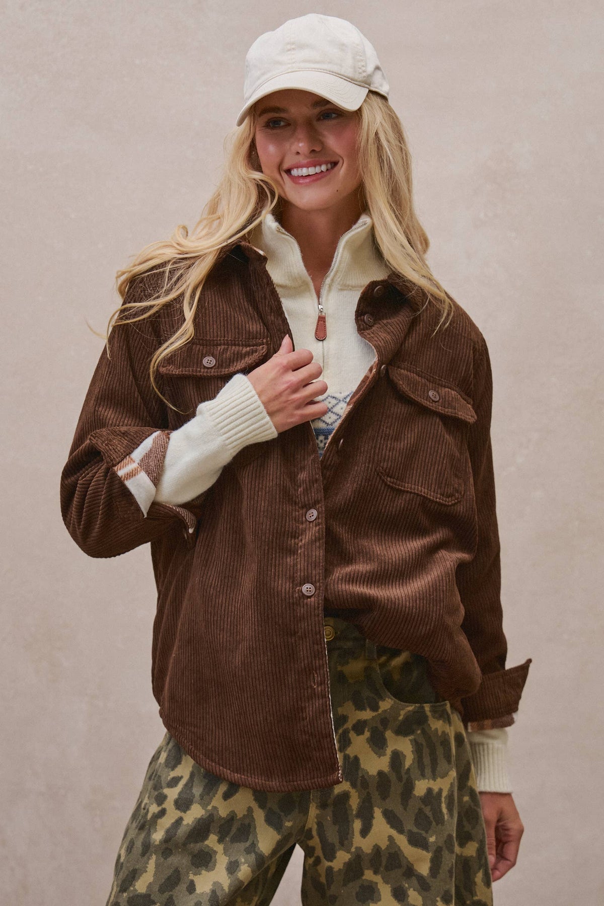 Plaid Lined Corduroy Flannel Shacket