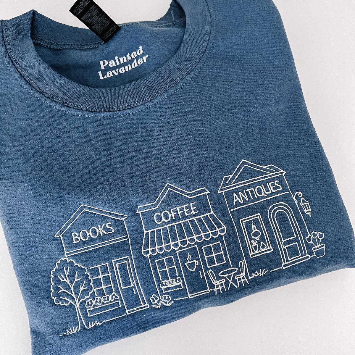 Embroidered Books Coffee Antiques Crewneck Sweatshirt