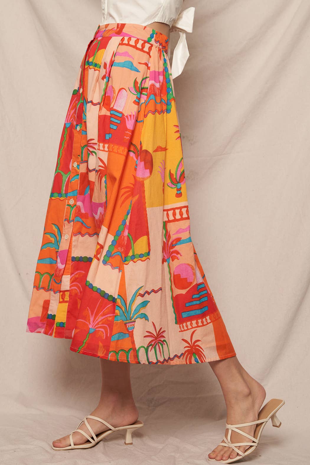 Fiesta Printed Button Down Midi Skirt