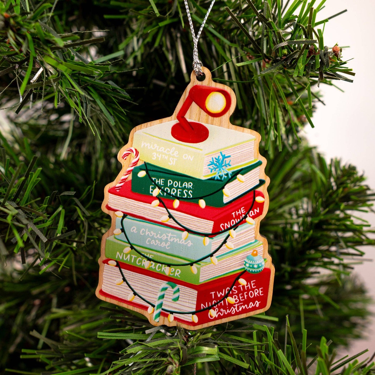 Christmas Book Stack Tree Wood Christmas Ornament