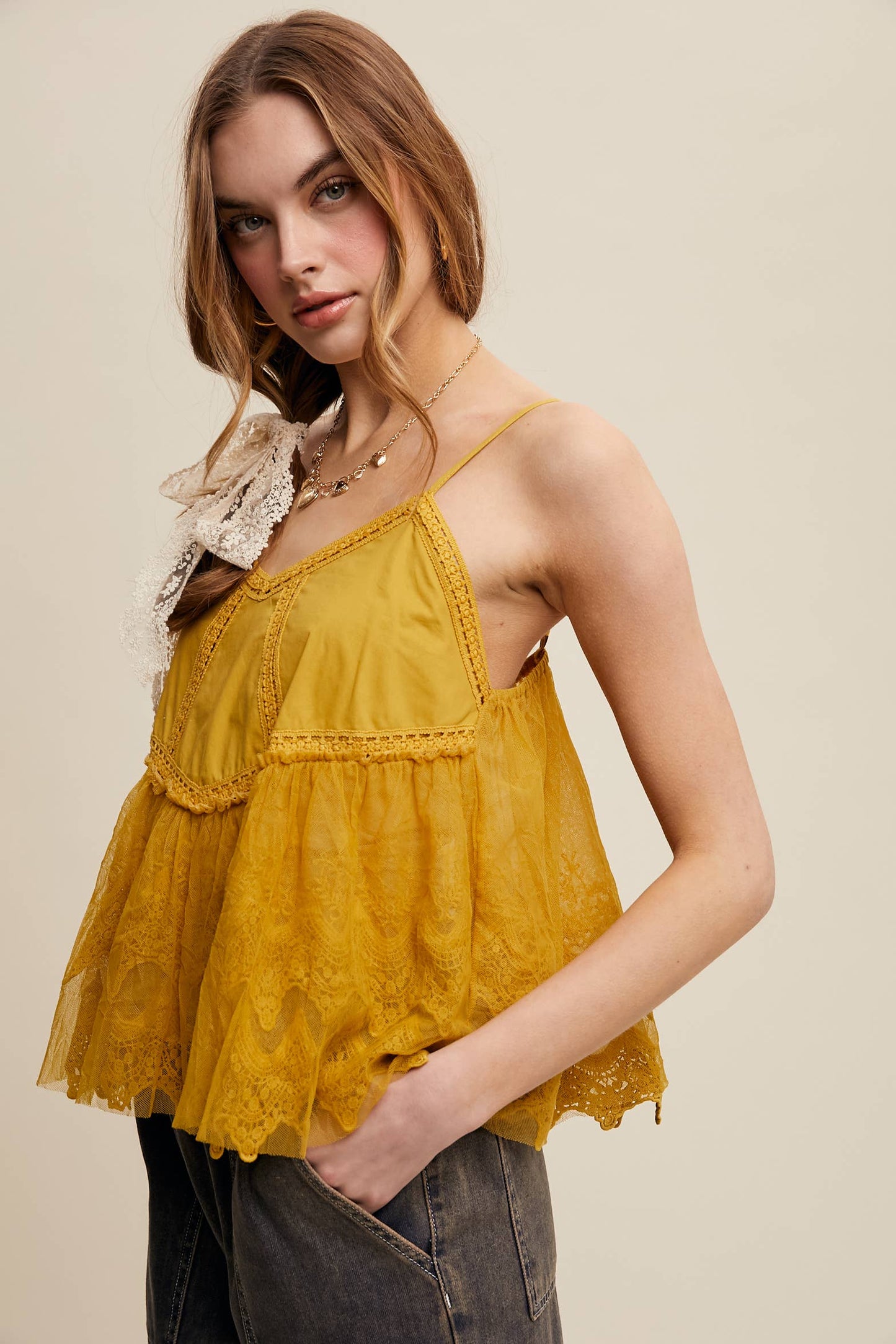 Embroidered Lace Layered Camisole Top