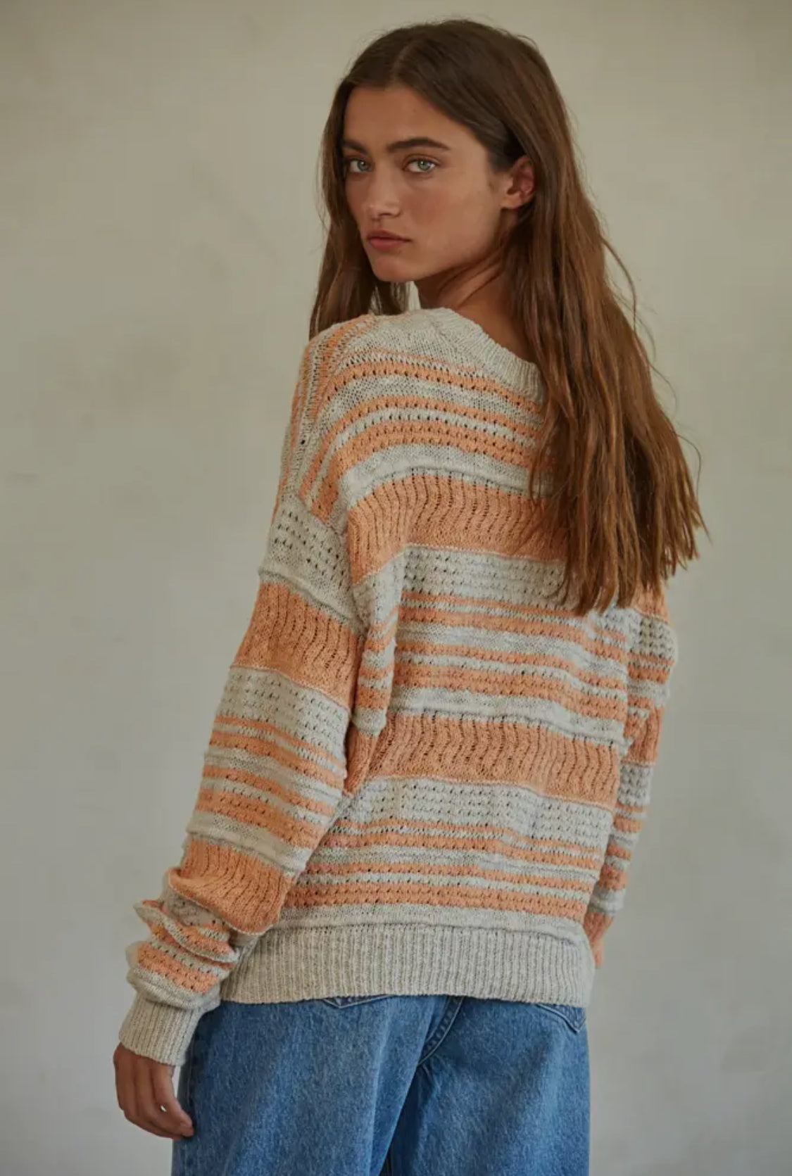 Coral + Taupe Striped Sweater