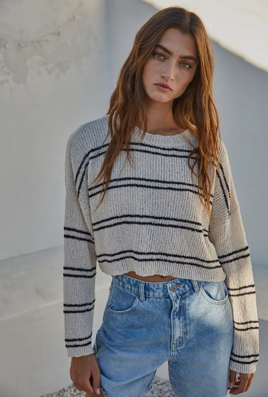 Double Striped Poly Crop Sweater