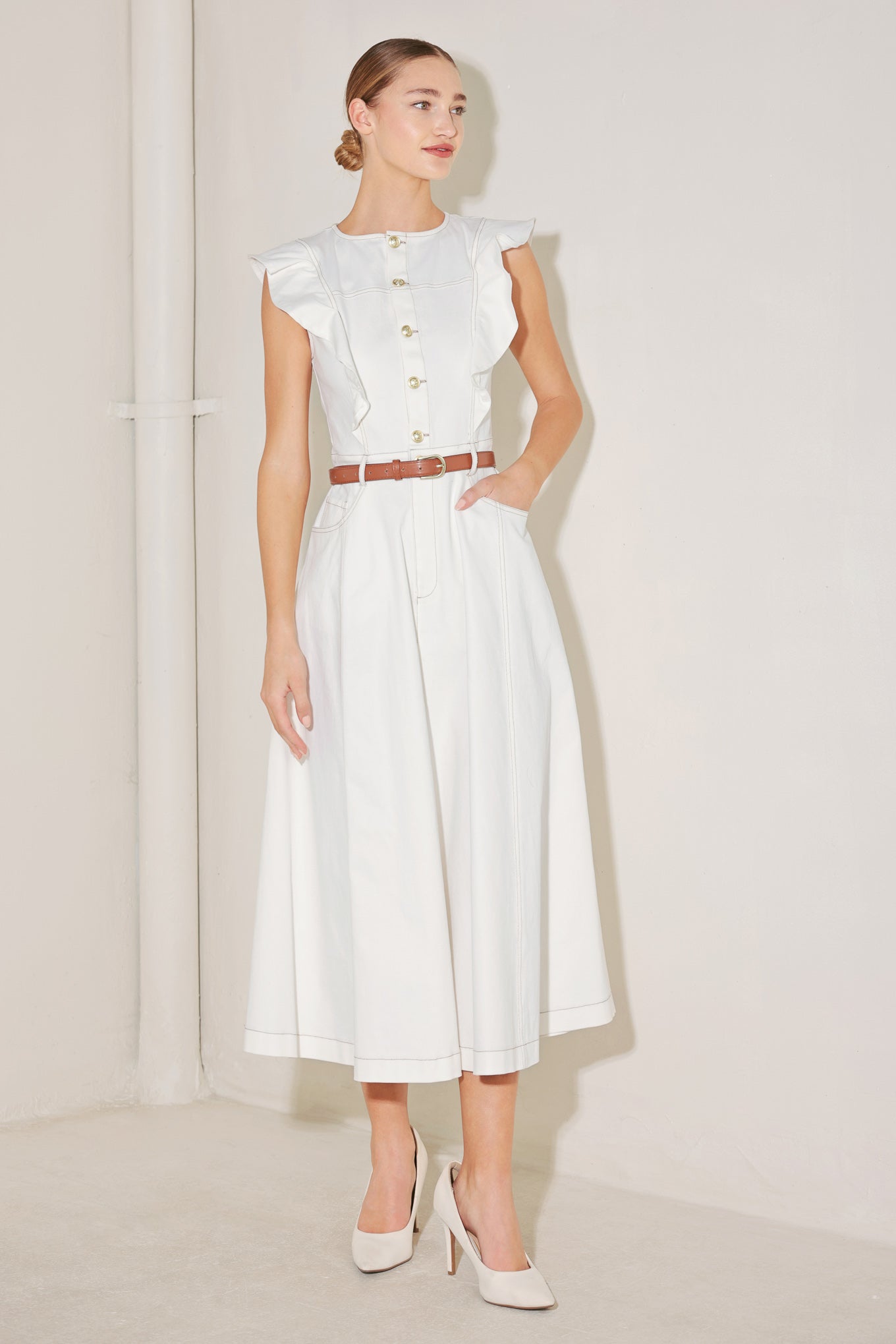 SOFT POWER STORY WOVEN MIDI DRESS