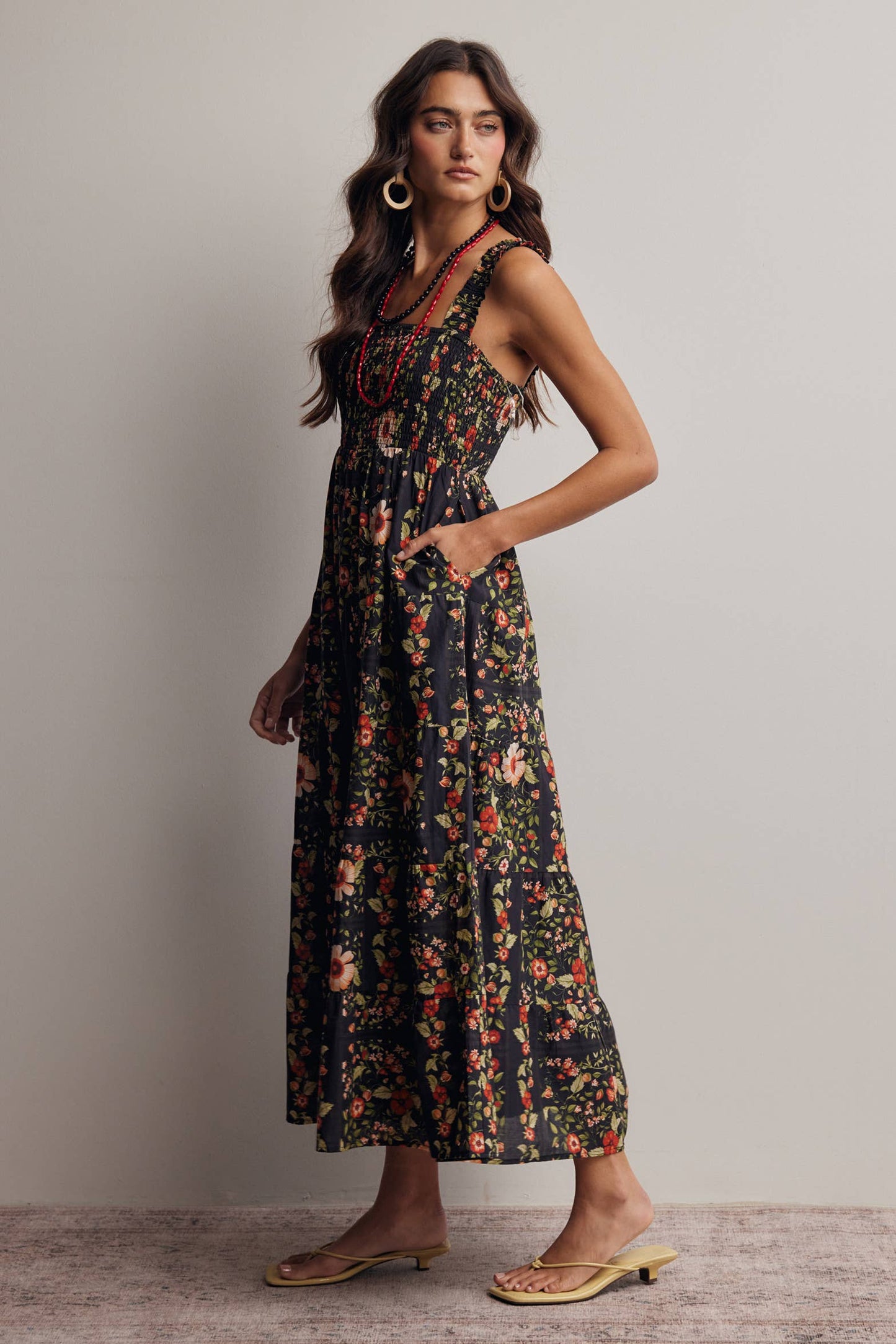 Floral Smocked Tiered Midi Dress