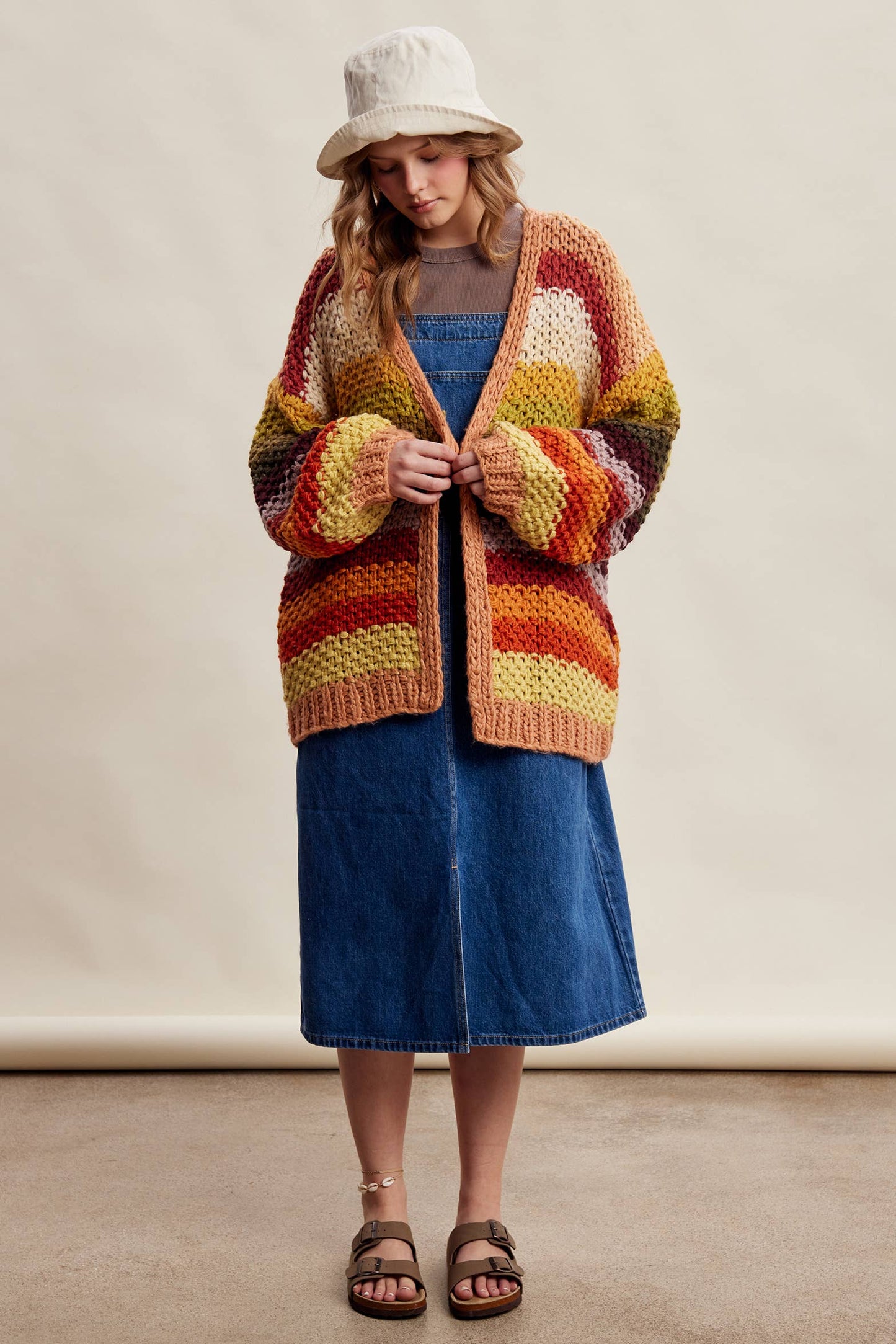 Rainbow Hand-Crochet Open Cardigan