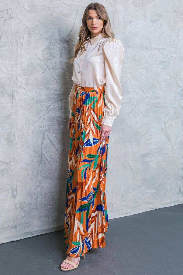 Rust Pleated Maxi Skirt