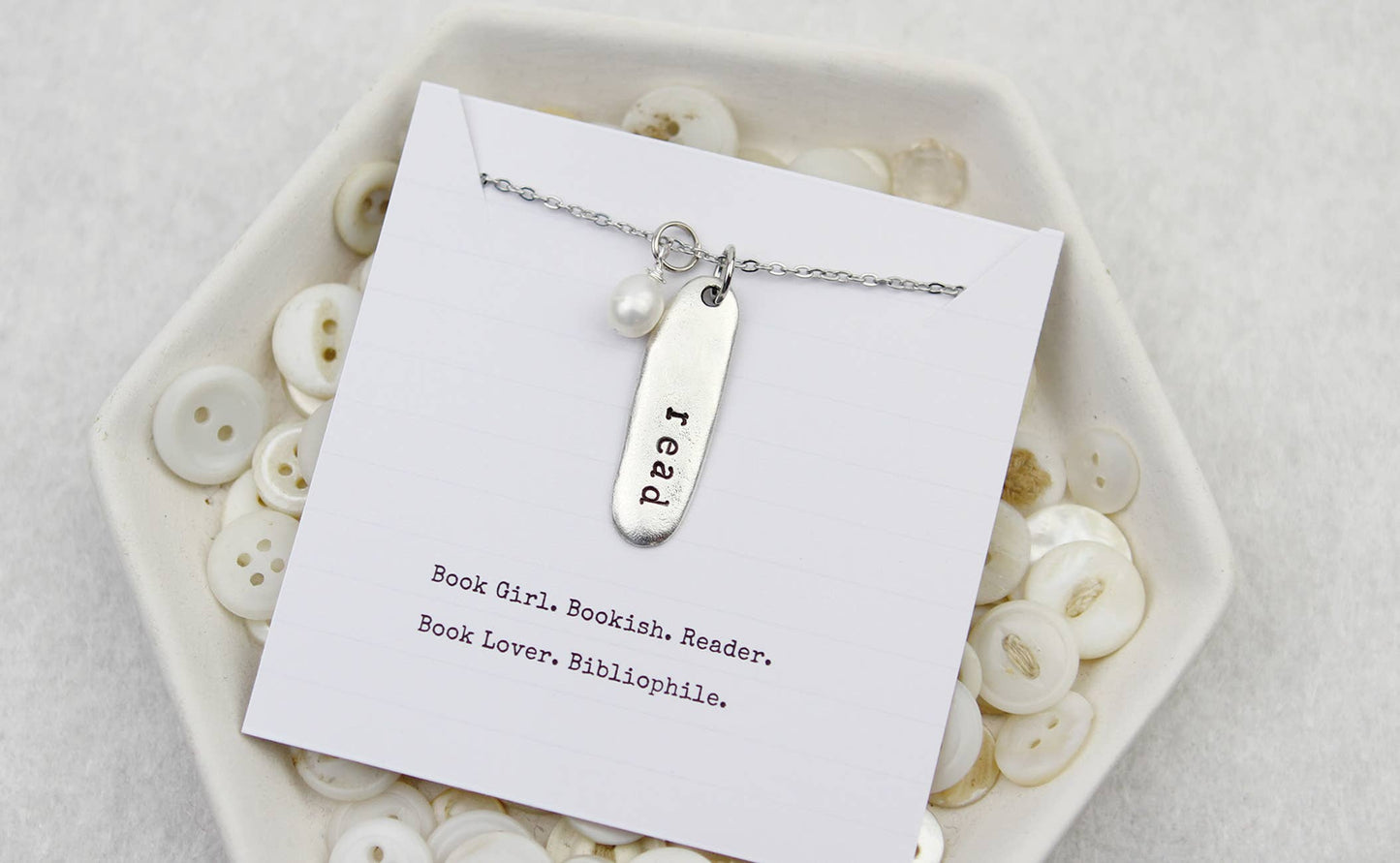 Read Hand Stamped Book Quote Necklace
