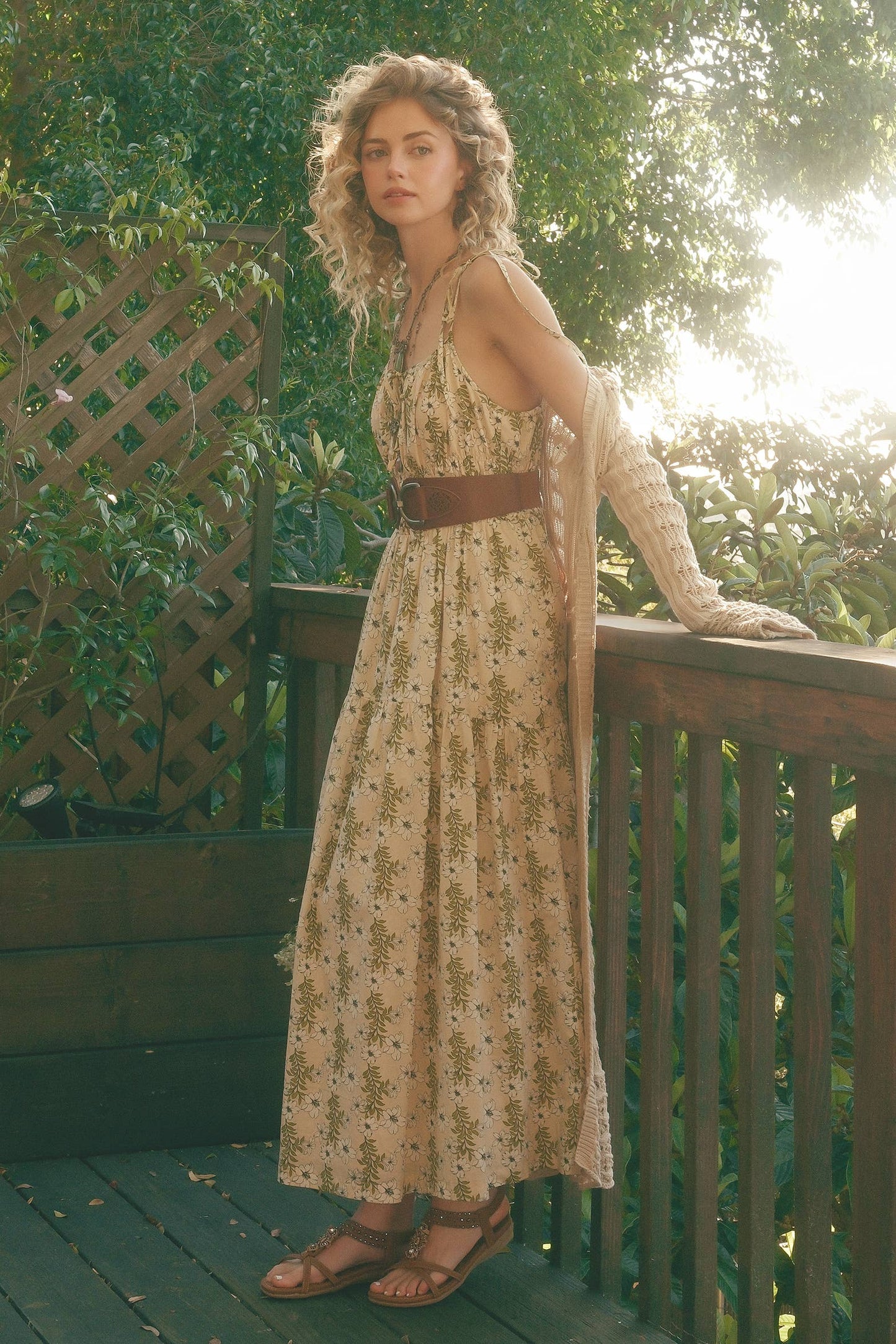 Floral Tie-Strap Smocked Maxi Dress