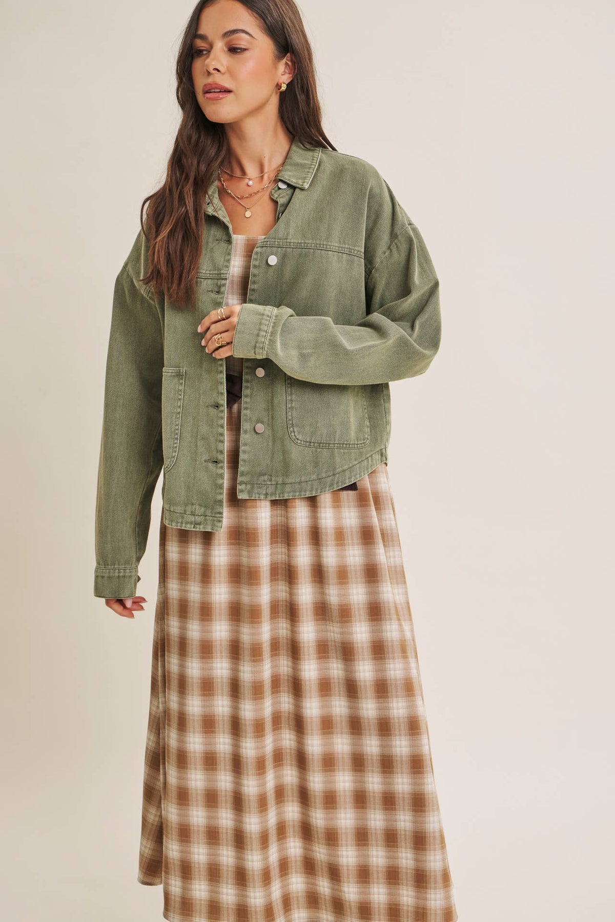 ONE OF A KIND WASHED COTTON TWILL UTILITY OVERSIZED JACKET