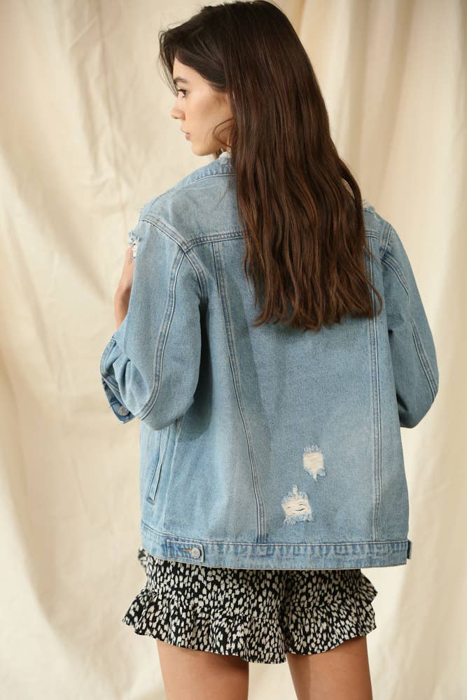 Daily Duty Distressed Denim Jacket for Women