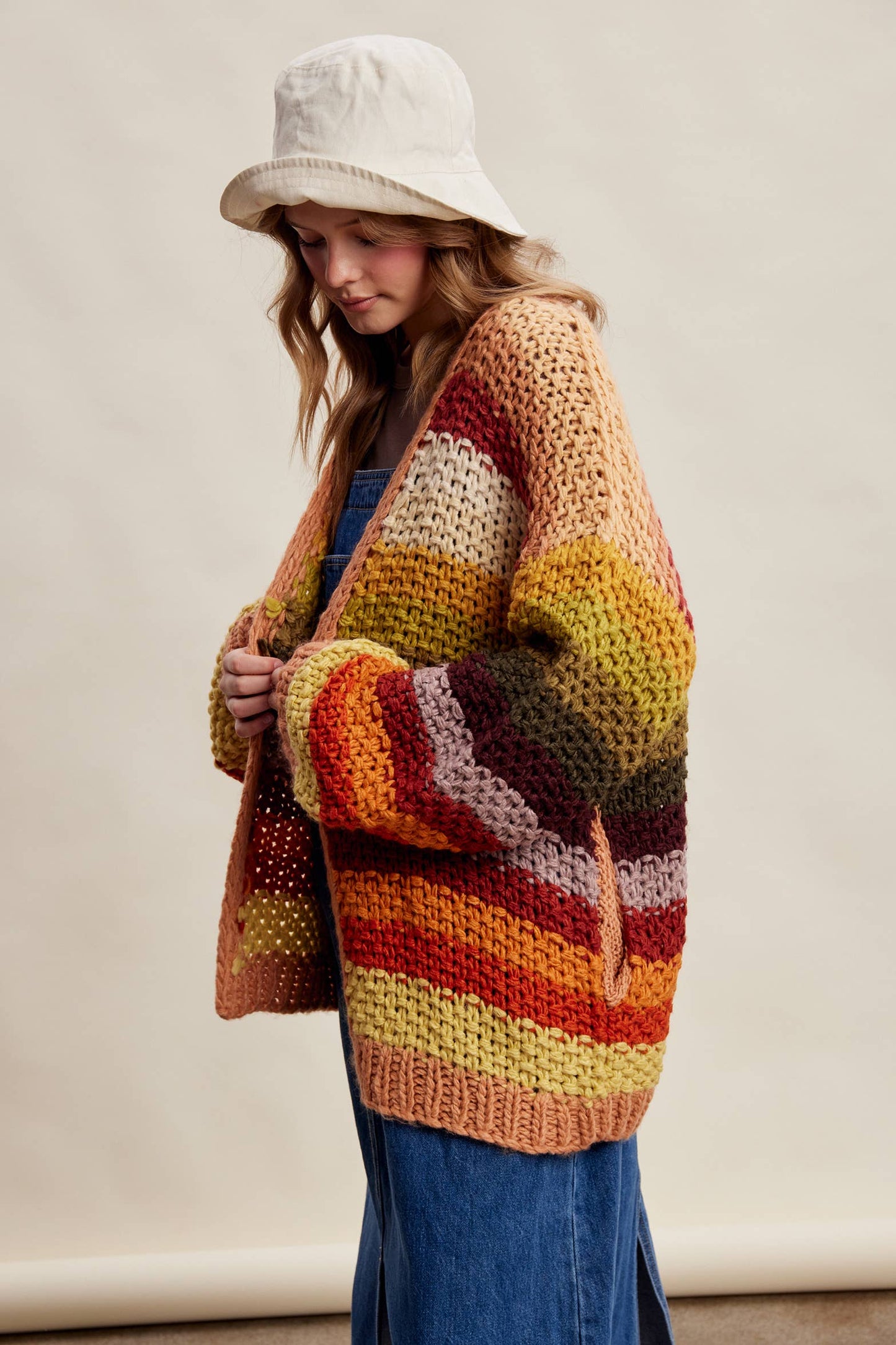 Rainbow Hand-Crochet Open Cardigan